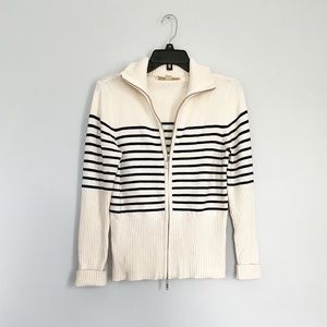 Boston Proper Striped Full Double Zip Sweater